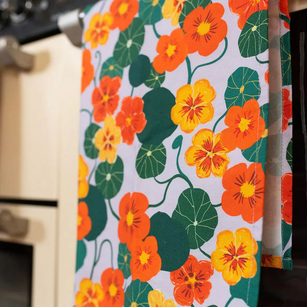 Nasturtium Flowers Organic Cotton Tea Towel - THE BRISTOL ARTISAN