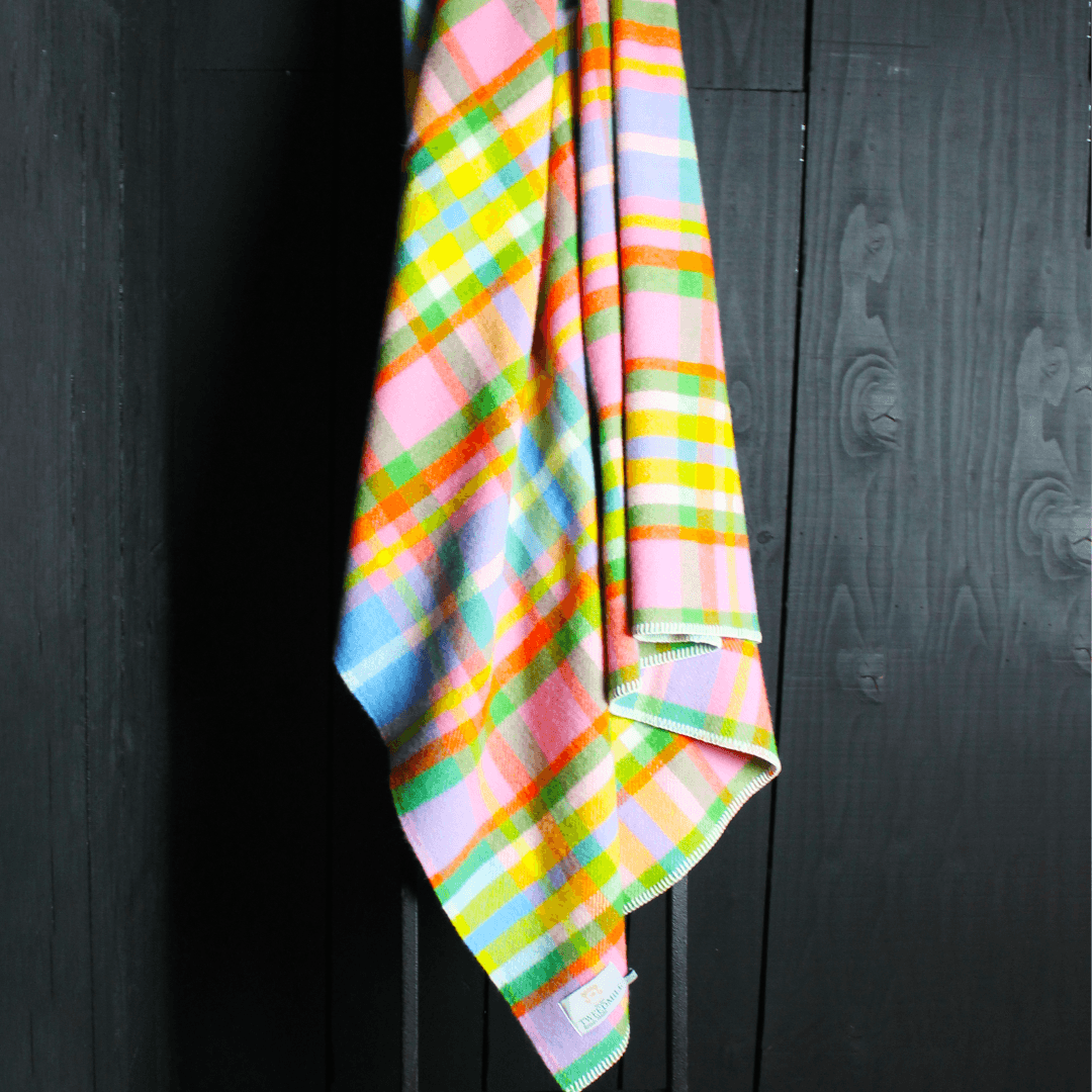 Rainbow Check Blanket Stitch Throw - THE BRISTOL ARTISAN