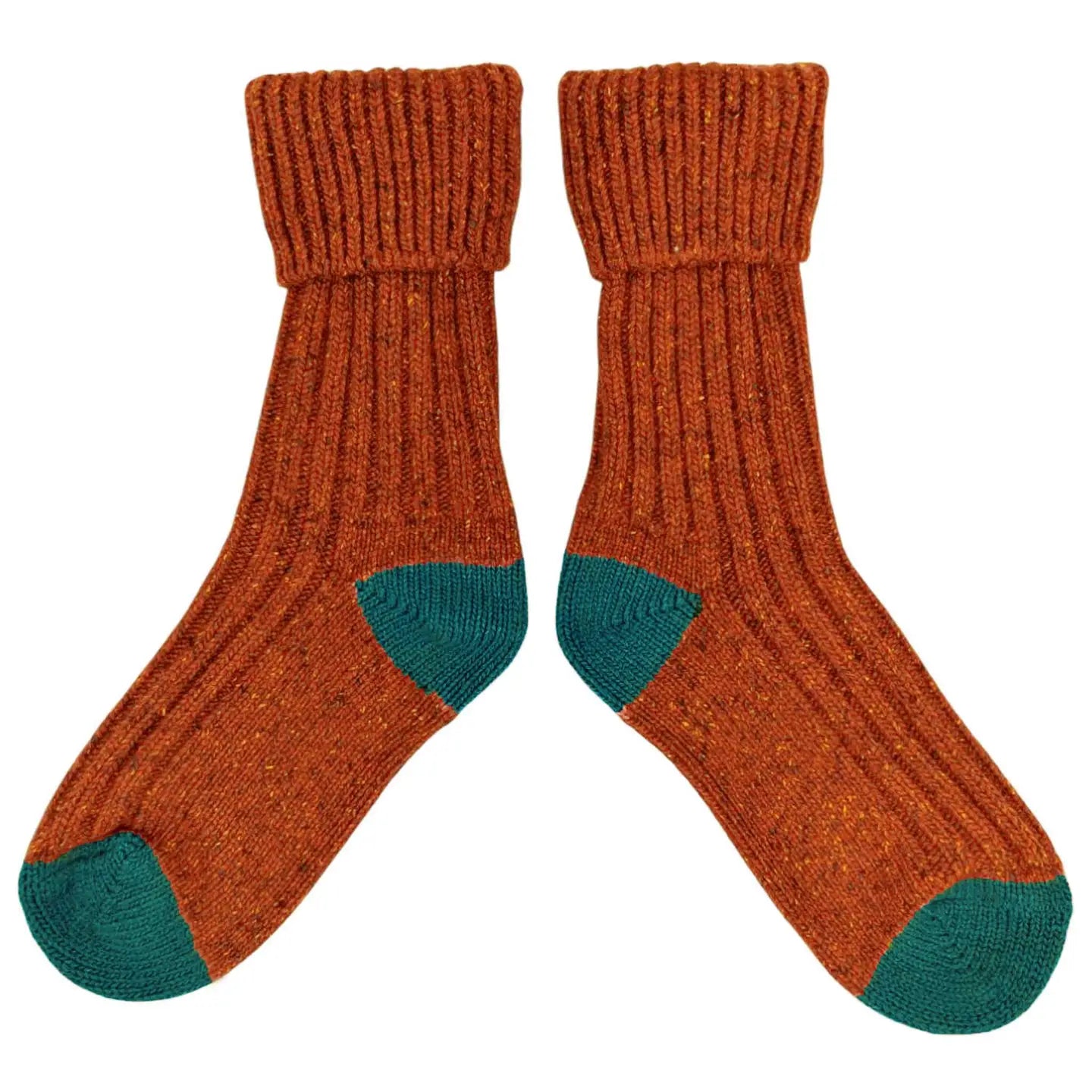 Unisex Recycled Silk Blend Ribbed Socks - Orange & Teal - UK 4-7 - THE BRISTOL ARTISAN