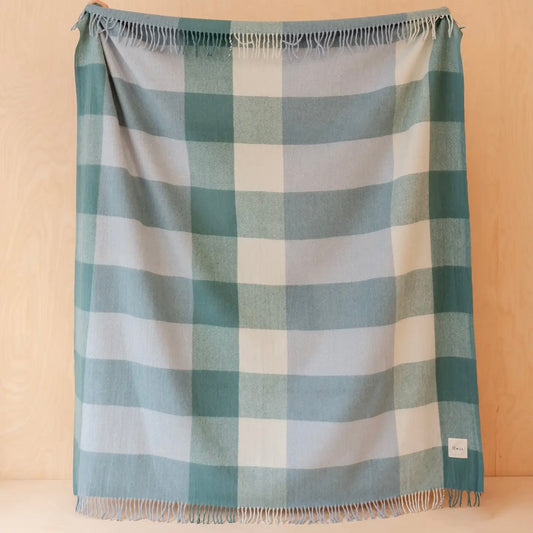 Recycled Wool Blanket in Blue Bold Check - THE BRISTOL ARTISAN