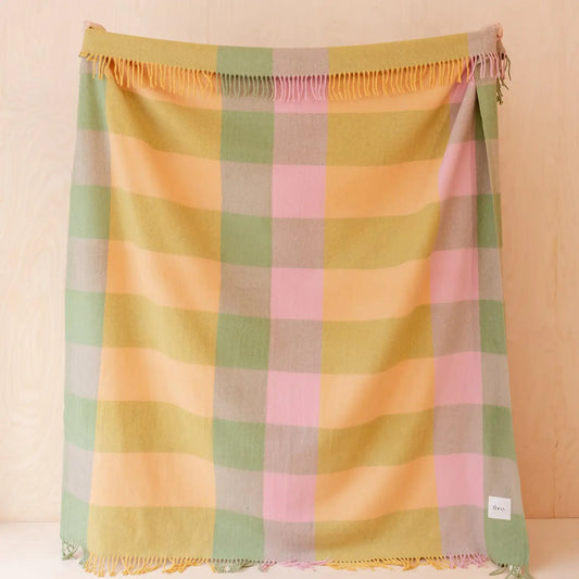 Recycled Wool Blanket in Green Bold Check - THE BRISTOL ARTISAN