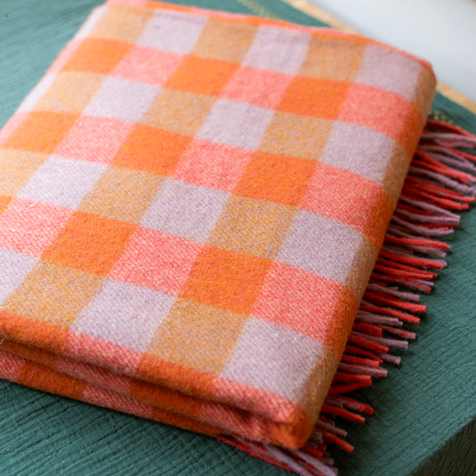 Recycled Wool Blanket in Orange Gingham - THE BRISTOL ARTISAN