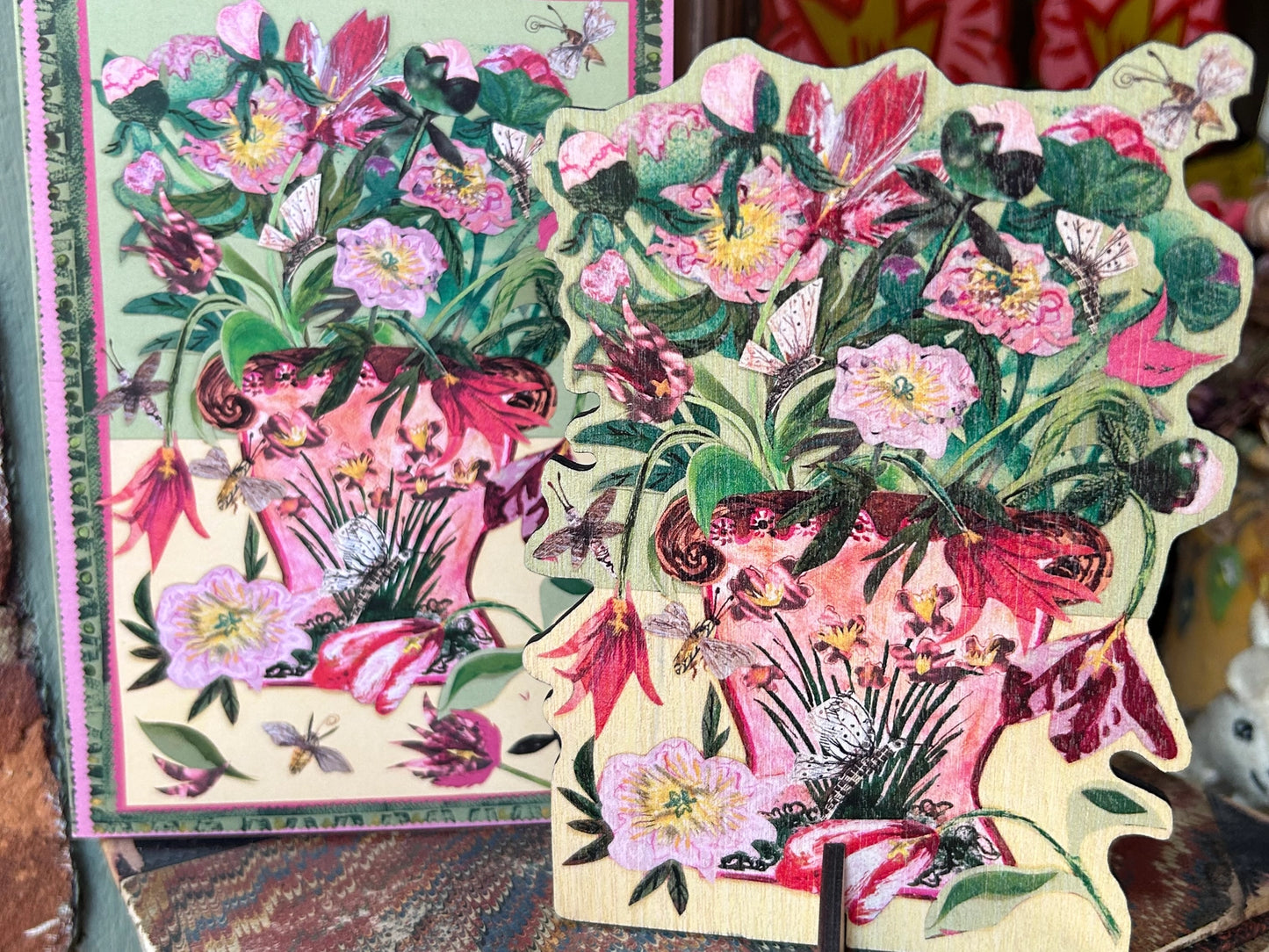Tulips & Peonies Card with Birch Keepsake and Stand - THE BRISTOL ARTISAN