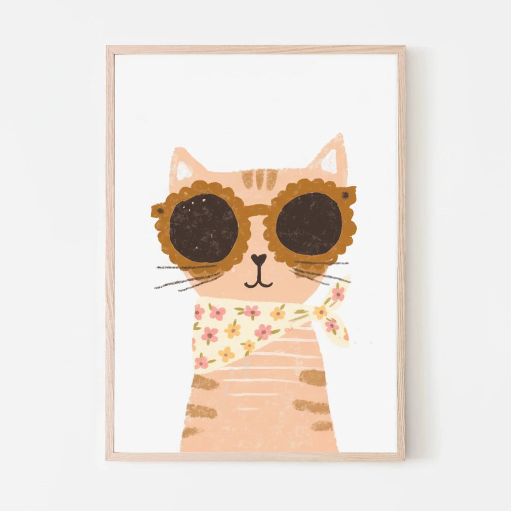 Cat Nursery Art A3 - Made with Liberty Fabric - THE BRISTOL ARTISAN