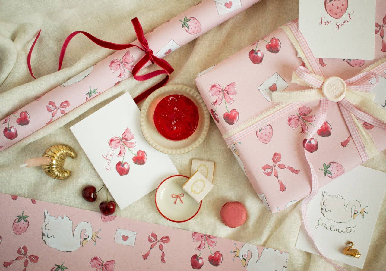 Strawberries and Cream Gift Wrap - THE BRISTOL ARTISAN