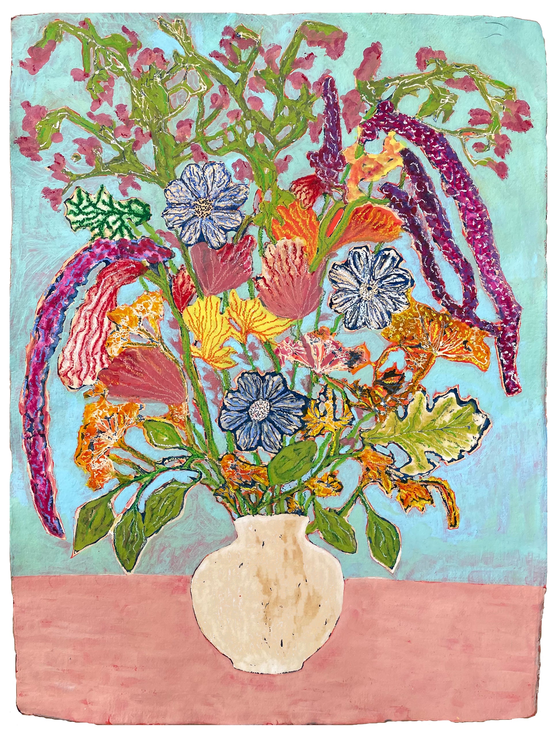 Summer Vase Sweet peas, Amaranth and fennel oil painting by Sophie Rees - THE BRISTOL ARTISAN