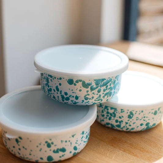 Turquoise Splatter Enamel Storage Box - THE BRISTOL ARTISAN