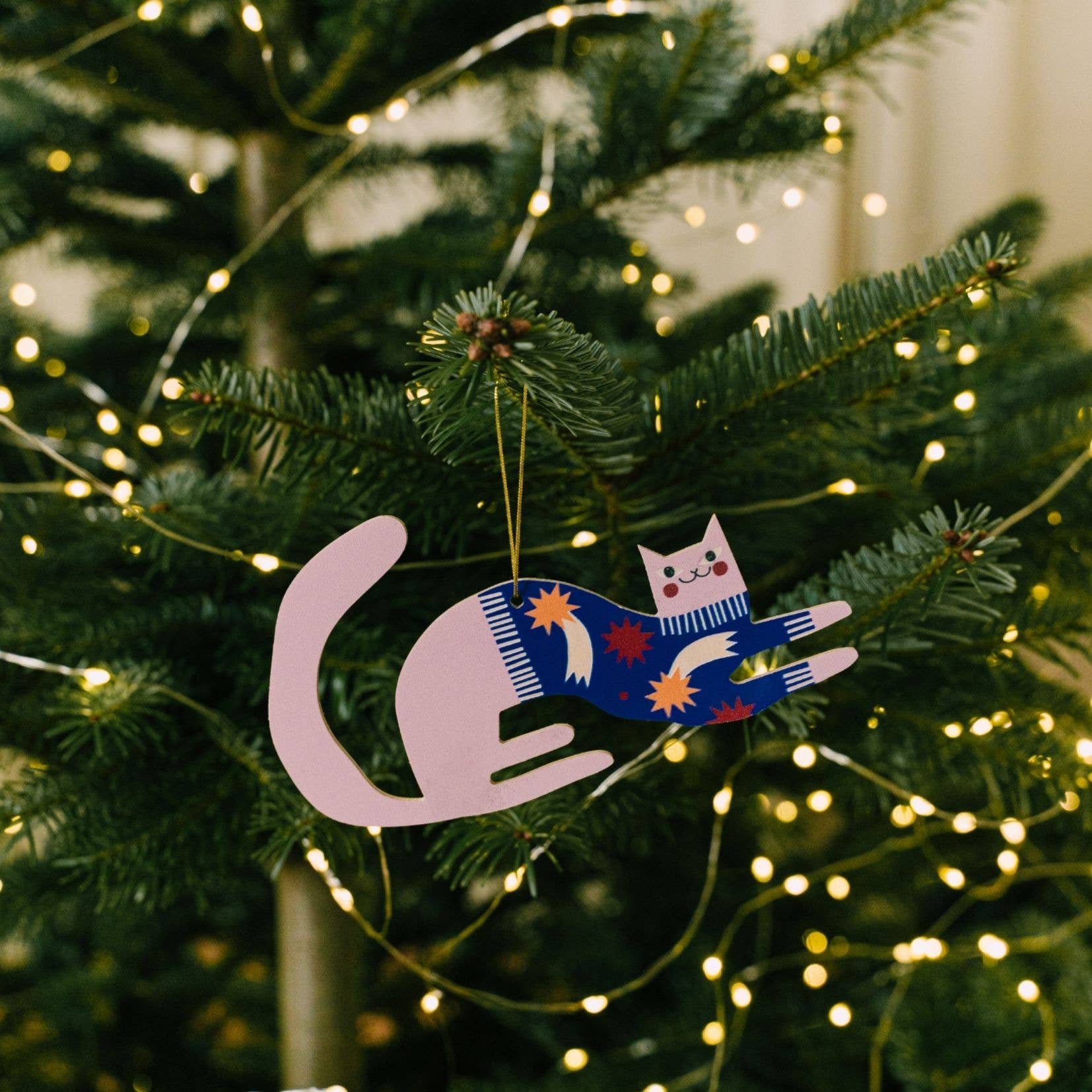 Wooden Charming Cat Christmas tree hanging decoration - THE BRISTOL ARTISAN