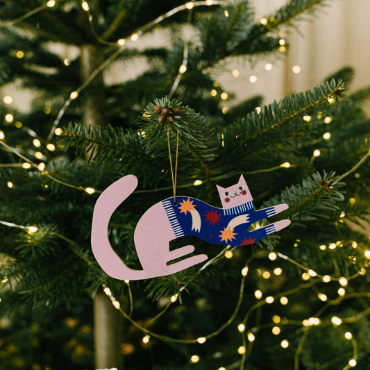 Wooden Charming Cat Christmas tree hanging decoration - THE BRISTOL ARTISAN