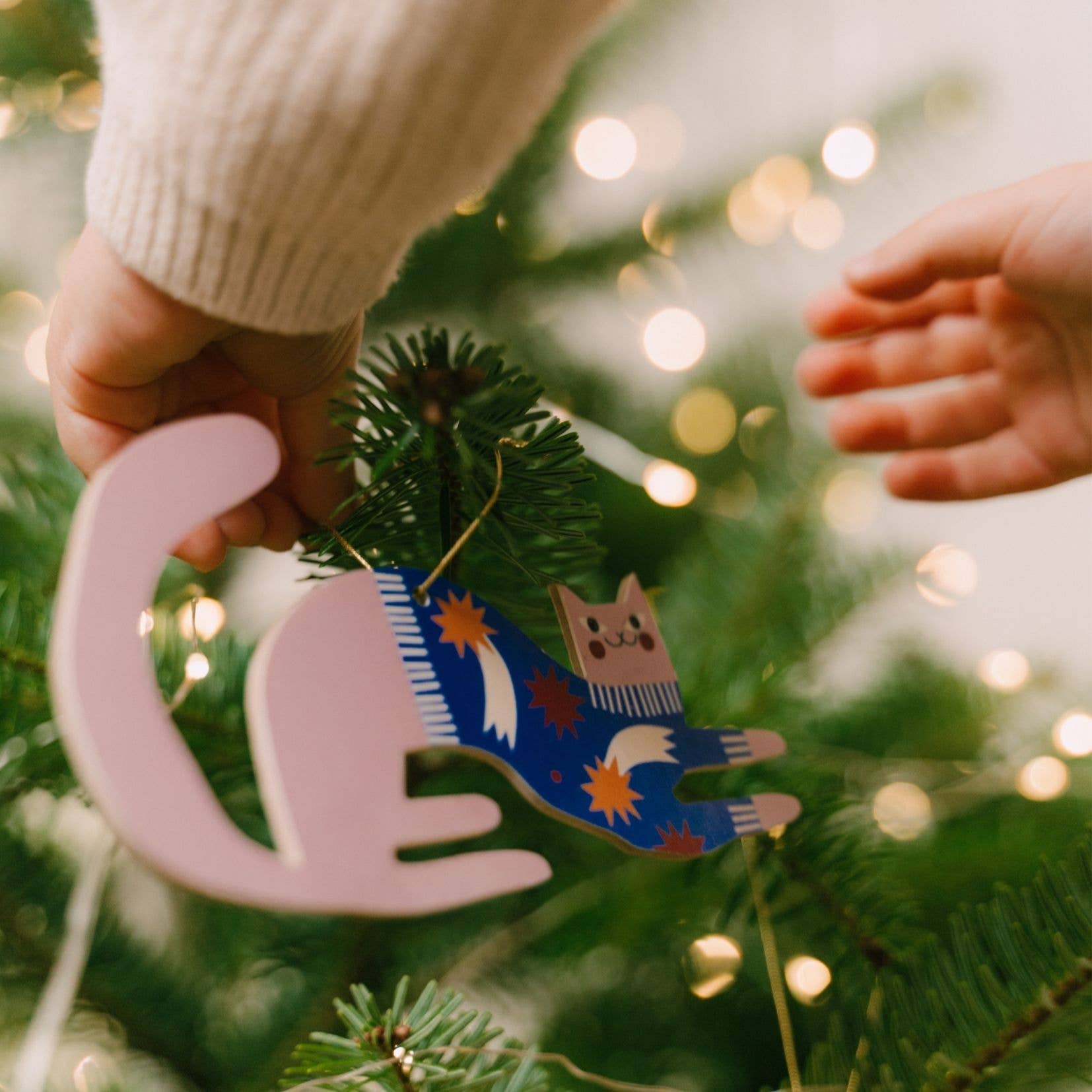 Wooden Charming Cat Christmas tree hanging decoration - THE BRISTOL ARTISAN
