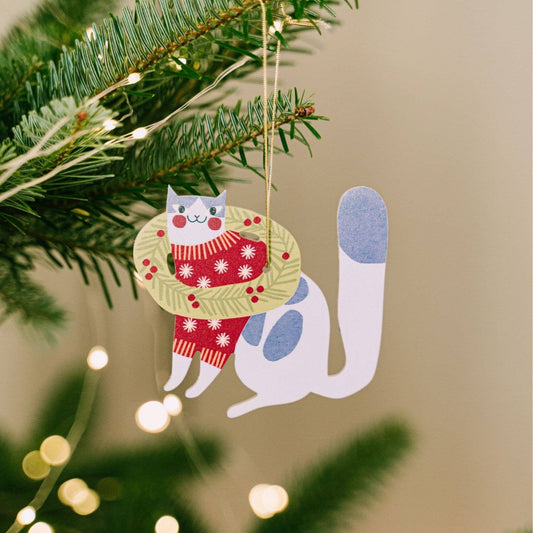 Wooden Cat Christmas tree hanging decoration - THE BRISTOL ARTISAN