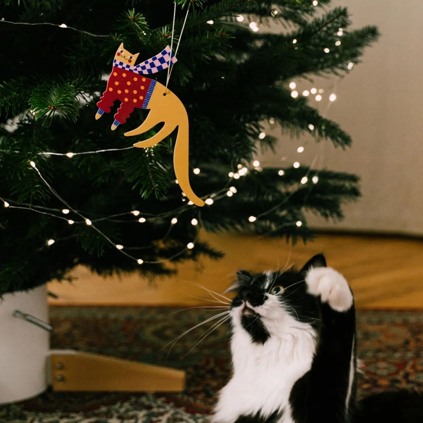 Wooden Yellow Cat Christmas tree hanging decoration - THE BRISTOL ARTISAN