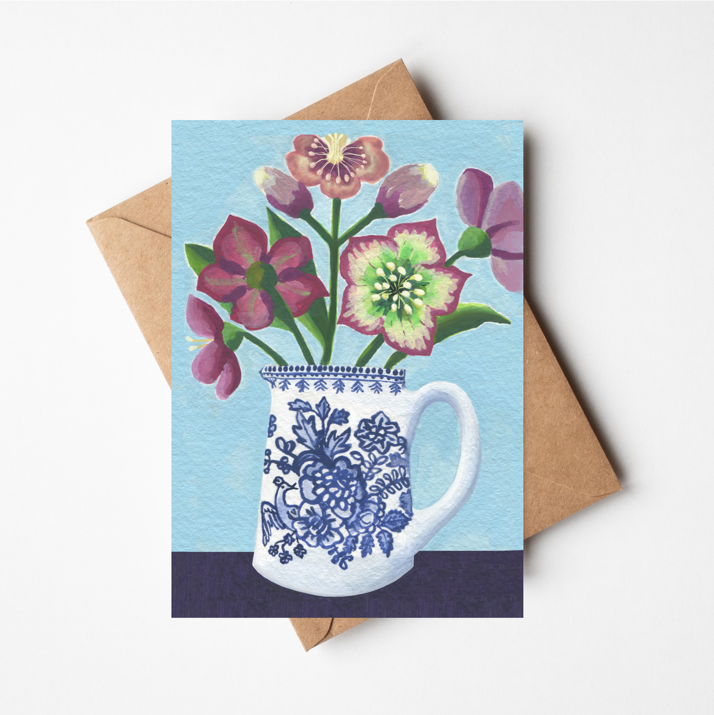 Hellebores in Pheasant Jug Card by Susie Hamilton