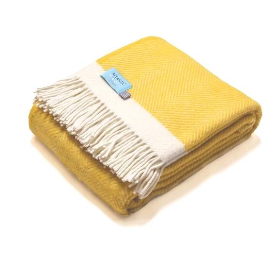 Yellow Herringbone Wool Throw Blanket - THE BRISTOL ARTISAN